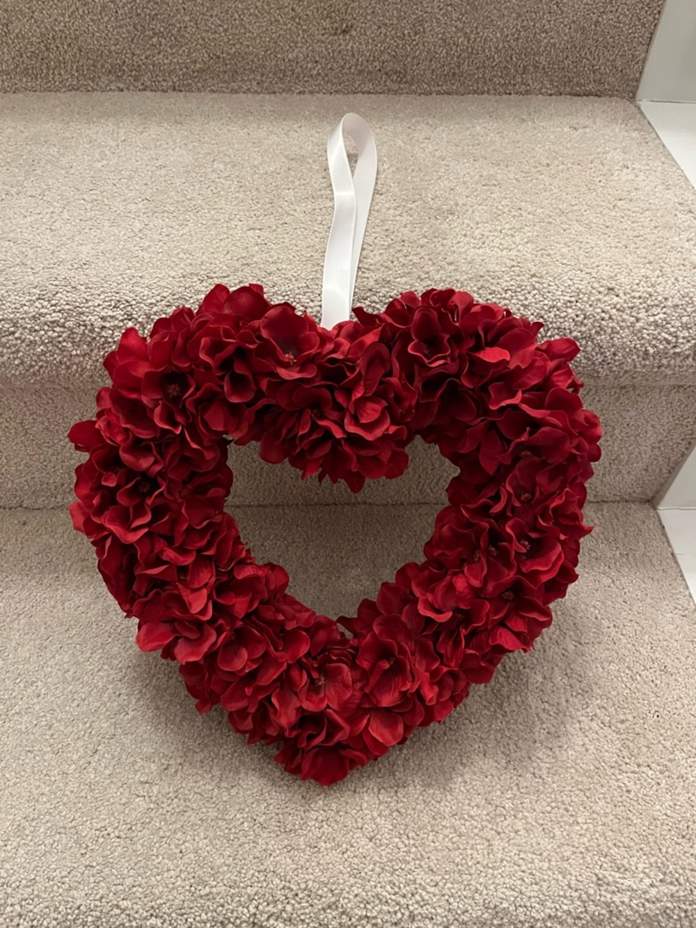 Red Heart Floral Wreath with Ribbon Hanger